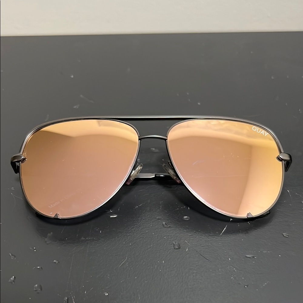 Quay x Desi Highkey Aviator Sunglasses with Rose Gold Lenses